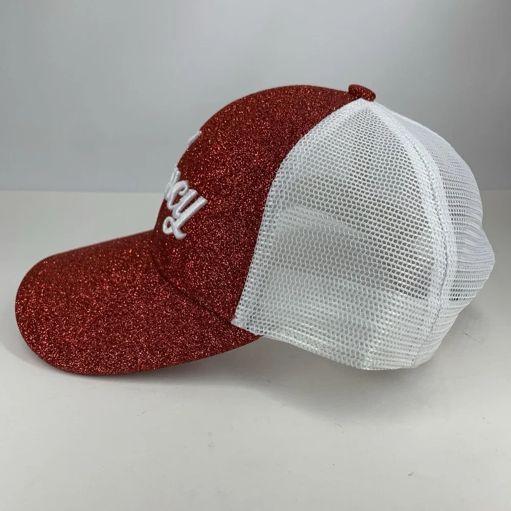 Fancy Glitter Trucker Hat Red White Mesh Adjustable Snapback Outdoor Cap